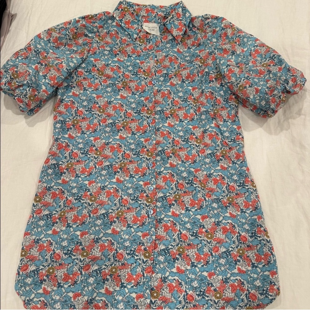 Tuckernuck Blue Floral Button-Front Mini Dress with Red Accents